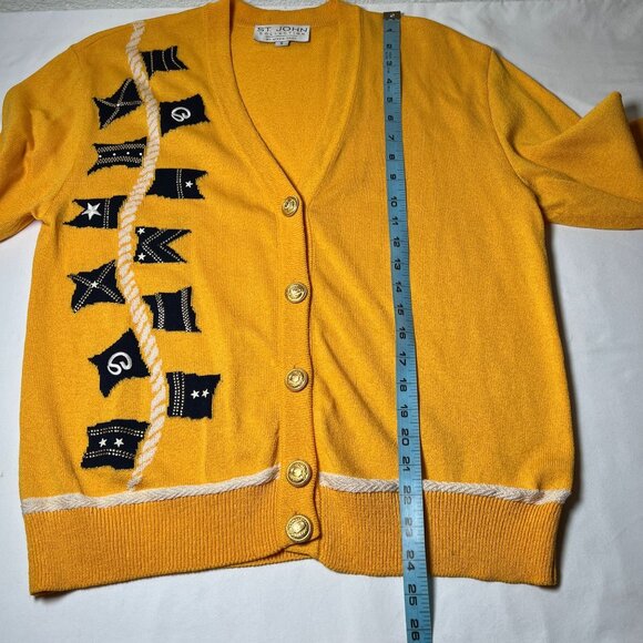 St John Collection by Marie Gray Yellow Nautical Flag Knit Cardigan Sweater S - Picture 4 of 13